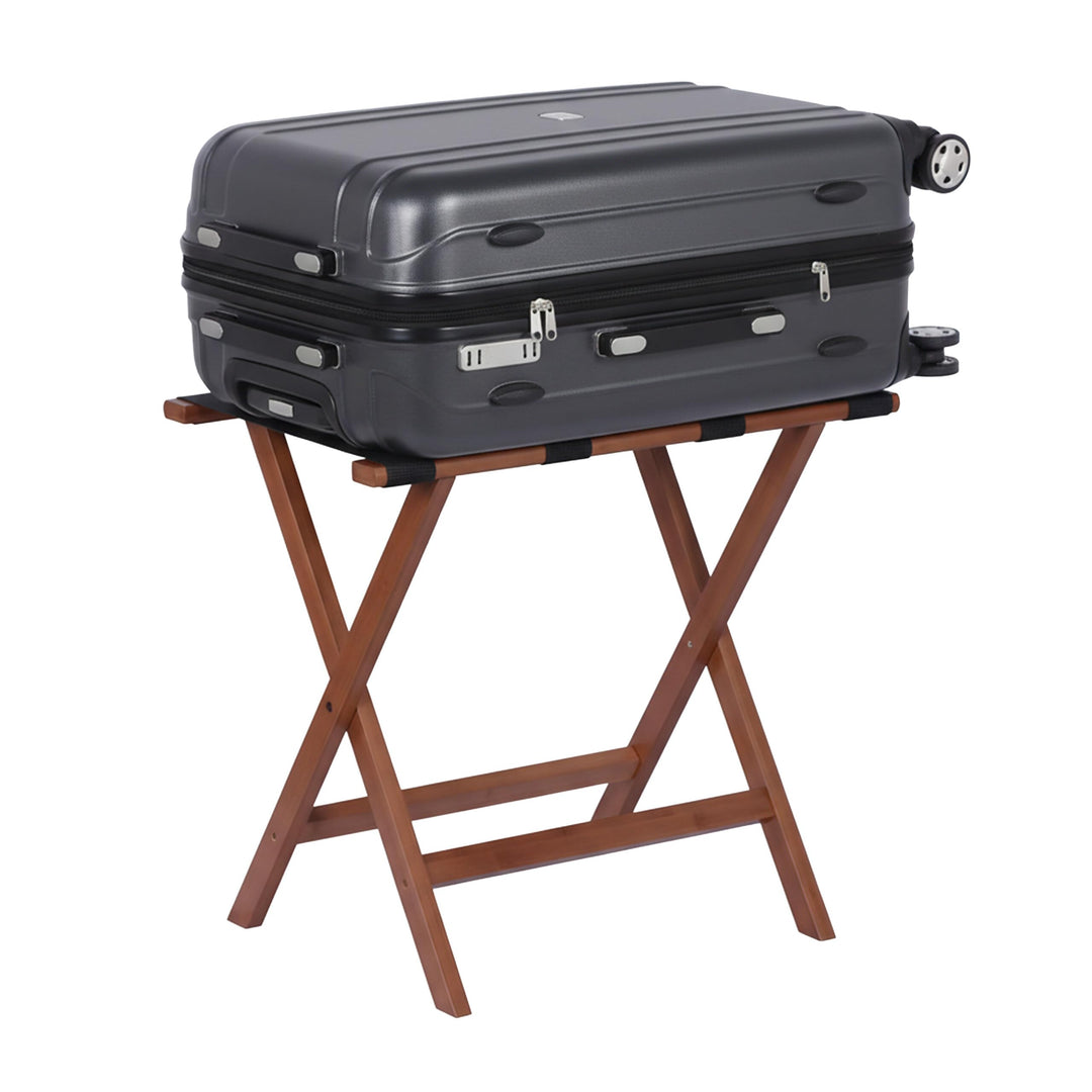 Relaxdays Kofferständer, klappbar, Premium-Bambus, HxBxT: 52x58x37,5 cm, Gepäckständer Gurte, Koffer
