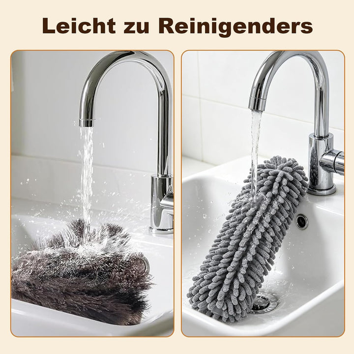 5 Teilig Staubwedel Teleskop Mikrofaser Reinigungsset, Staubwedel Straussenfedern, Biegbarer Chenile