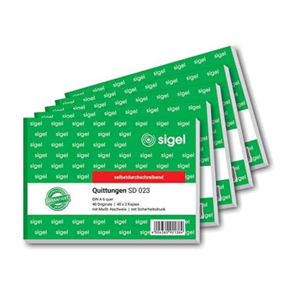 SIGEL SD023/5 Quittungsblock A6 quer, 5 Stück, 3x40 Blatt, selbstdurchschreibend, 5 Stück