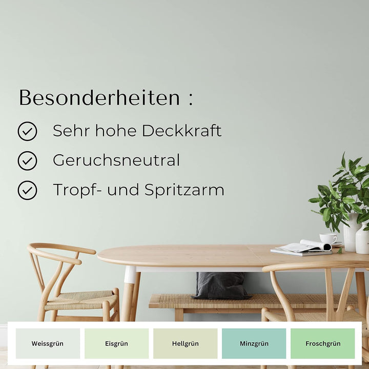 derendo Fühl Dich Wohl Deine Farbe grün, matte grüne Wandfarbe, hohe Deckkraft, verschiedene Grüntön
