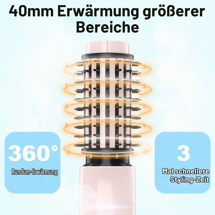 Dricar Kabellose Lockenstabbürste, Tragbare Reise Lockenstäbe Grosse Locken, 40mm Thermobürste Rundb