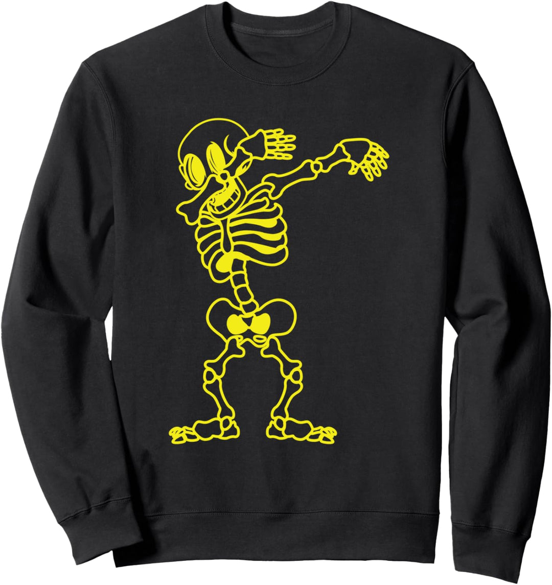 Dabbing Skeleton Yellow Halloween Costume Skull Sweatshirt