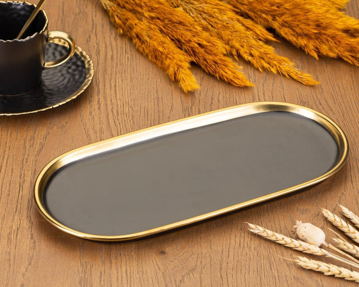 HowHomely Schwarz Tablett Serviertablett Gross 32 cm - Keramik Serviertablett – Vielseitiges Küchent