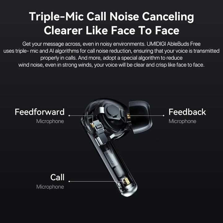 UMIDIGI Bluetooth Kopfhörer,Wireless Earbuds Ablebuds Free In-Ear Kopfhöhrer 45dB Lärmreduzierung,AN