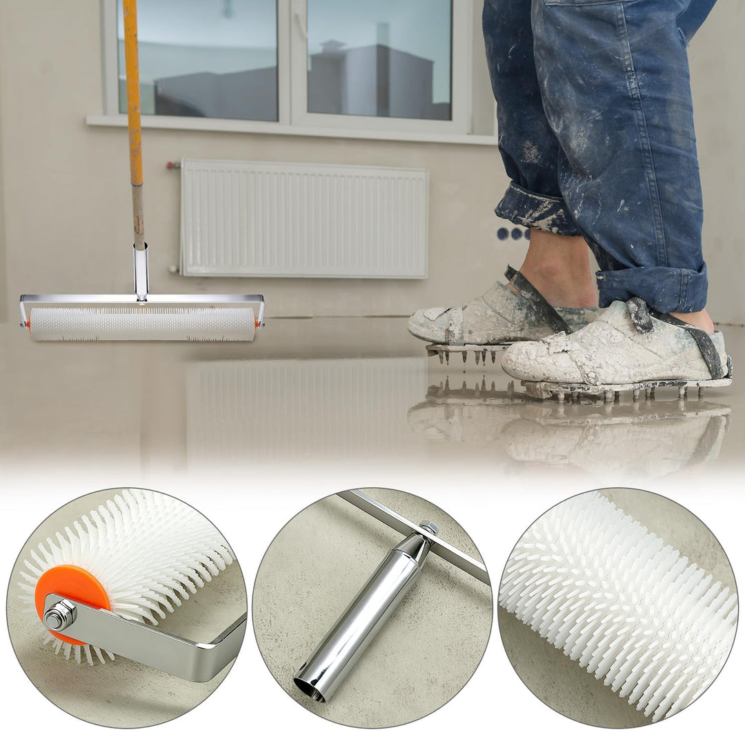 QWORK® Bodenbeschichtung Set, Entlüftungswalze+Epoxid Spike Schuhe+Stehrakel Grossflächenrakel 4 Stü