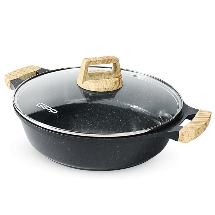 GiPP 3,8 L Suppentopf, 28 cm Flacher Antihaft-Suppentopf – Induktionskochgeschirr mit Glasdeckel – I