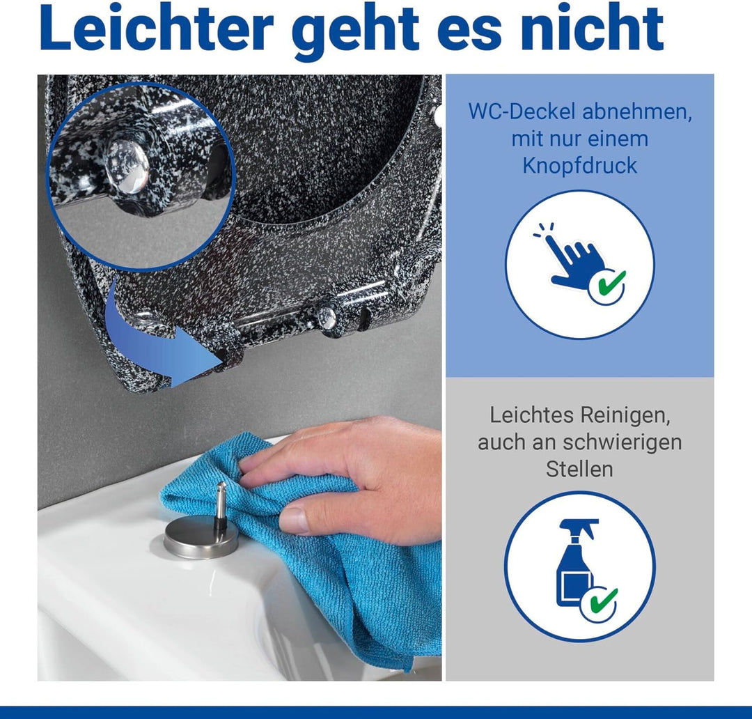 WENKO WC-Sitz Ottana Granit, hygienischer Toilettensitz mit Absenkautomatik, WC-Deckel mit Fix-Clip