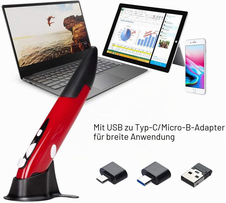 Lychee Lyhee Kabelloser Maus-Stift, 2,4 GHz, optische USB-Maus mit einstellbaren DPI-Werten auf 500/