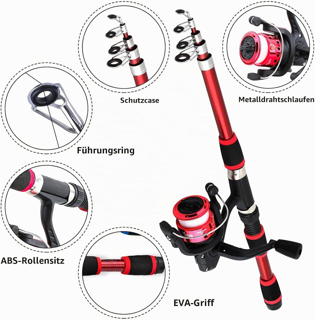 2 Stück Angelset Kinder, Angelrute Set Kinder, Kinder Angelruten, Teleskop-Angelrute 180 cm, Tragbar