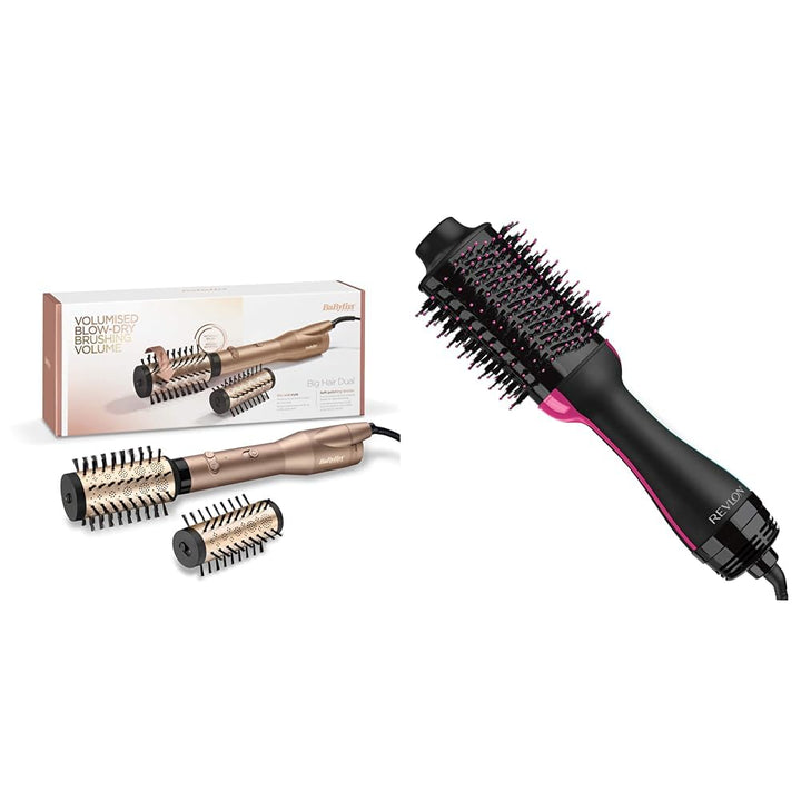 BaByliss Big Hair Dual Rotierende Warmluftbürste, mit Ionen-Technologie, 2 Aufsätze, Champagner, AS9