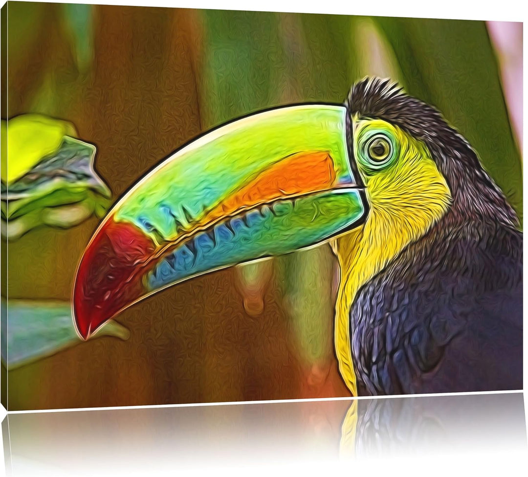 schöner Tukan Deluxe Format: 100x70 cm auf Leinwand, XXL riesige Bilder fertig gerahmt mit Keilrahme