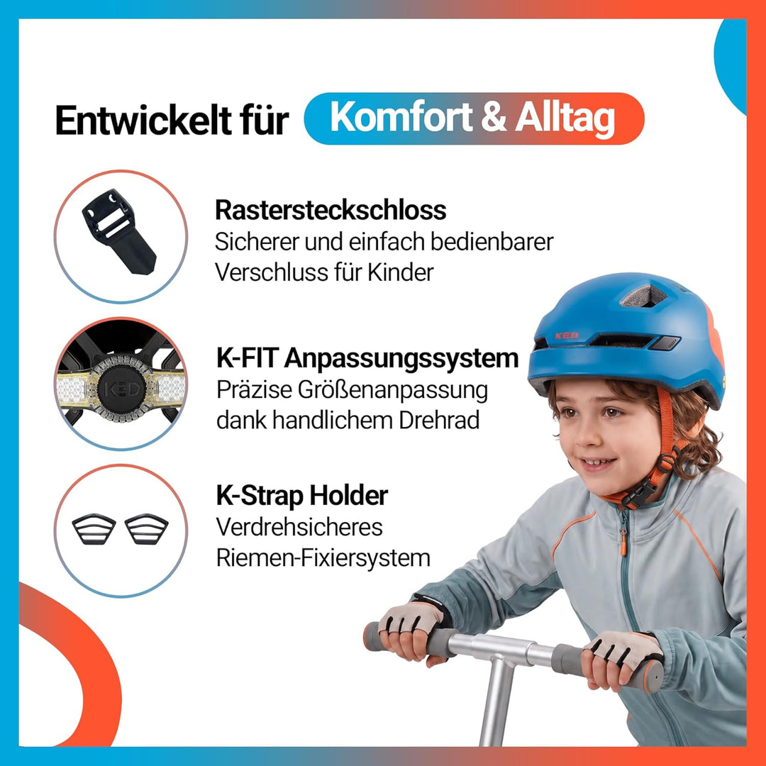 KED Unisex Jugend Pop Fahrradhelm M | 52-56cm Blau, M | 52-56cm Blau