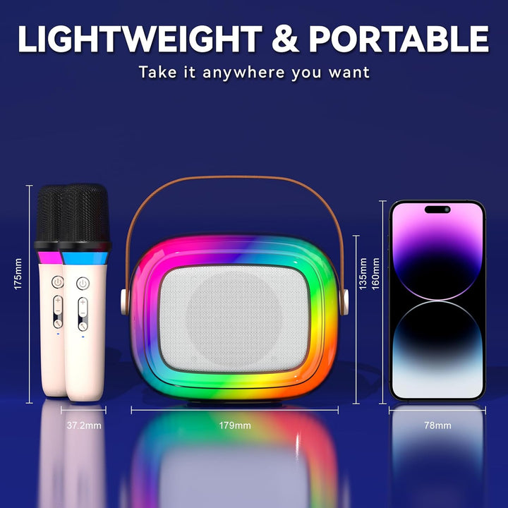 GUYUCOM Karaoke Machine mit 2 Kabellose Mini Mikrofon für Kinder und Erwachsene, Tragbaren Bluetooth