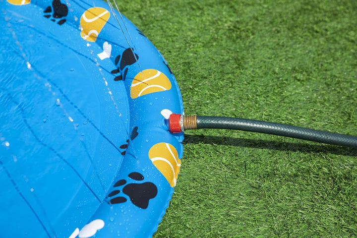 Bestway Wassermatte Pfote für Haustiere, Ø 147 cm, rutschfeste Oberfläche, Wassersprinkler, Gartensc