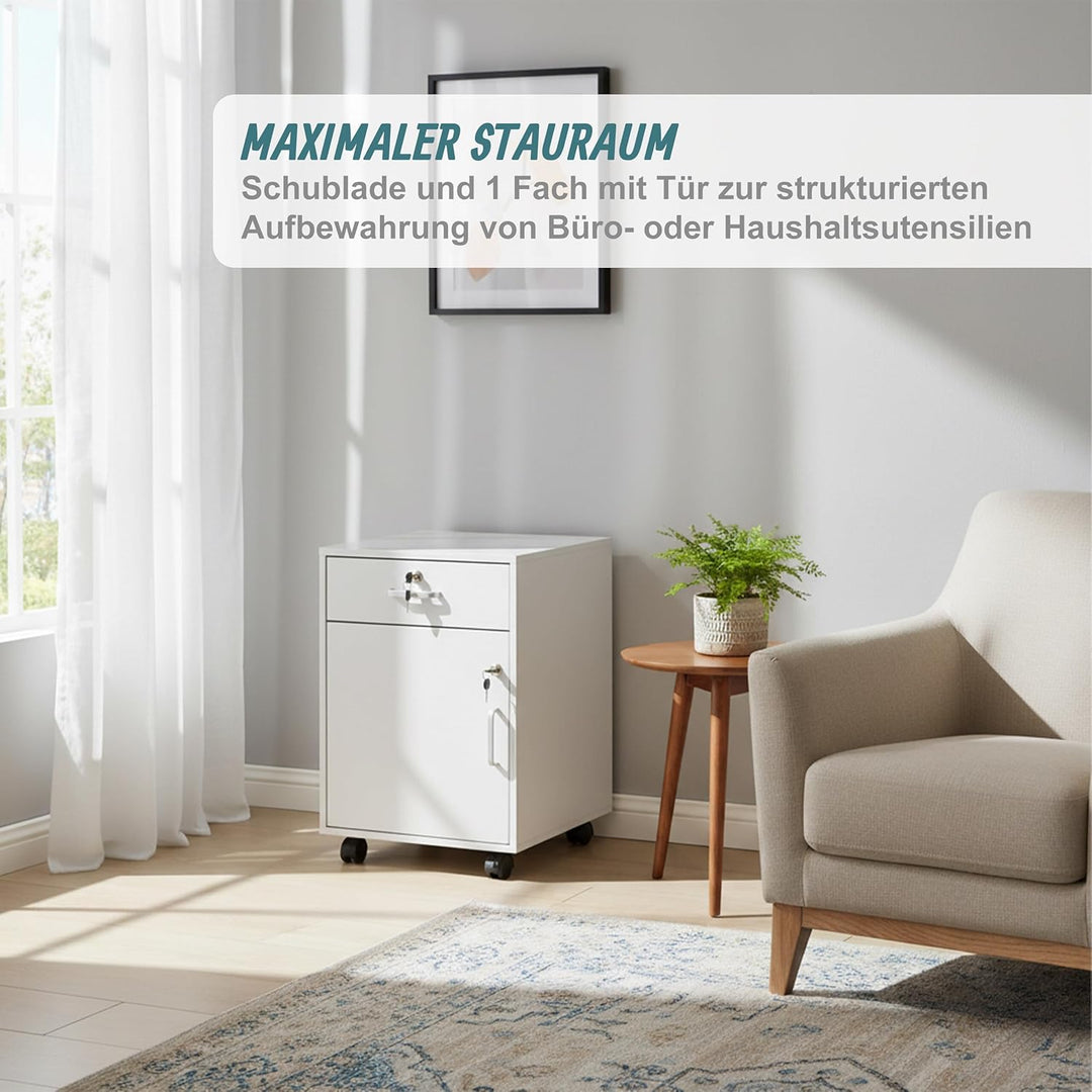 Relaxdays Rollcontainer, Schublade & Türfach, HxBxT: 57 x 40 x 40 cm, abschliessbar, Aktenschrank au