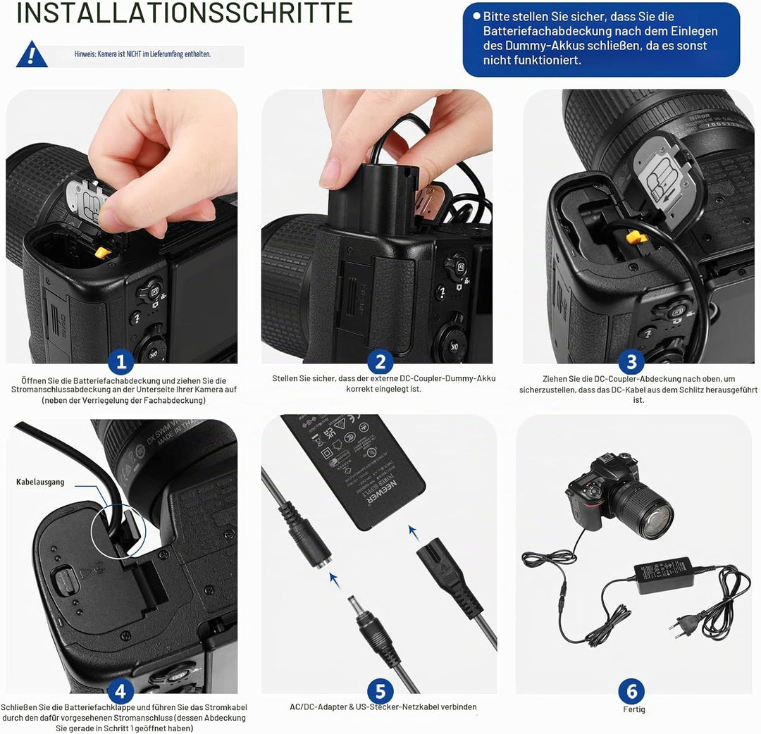 NEEWER Virtueller Batterie mit AC/DC Koppler, ersetzt die Stromversorgung des EP~5B/EN~EL15, kompati