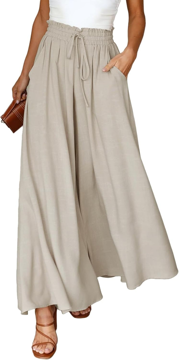Dokotoo Sommerhose Damen Leicht Palazzo Hose Elegant Sommer High Waist Baggy Freizeithose Baumwolle