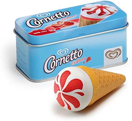 Erzi 14005 EIS Cornetto Erdbeer aus Holz in der Dose, Kaufladenartikel für Kinder, Rollenspiele
