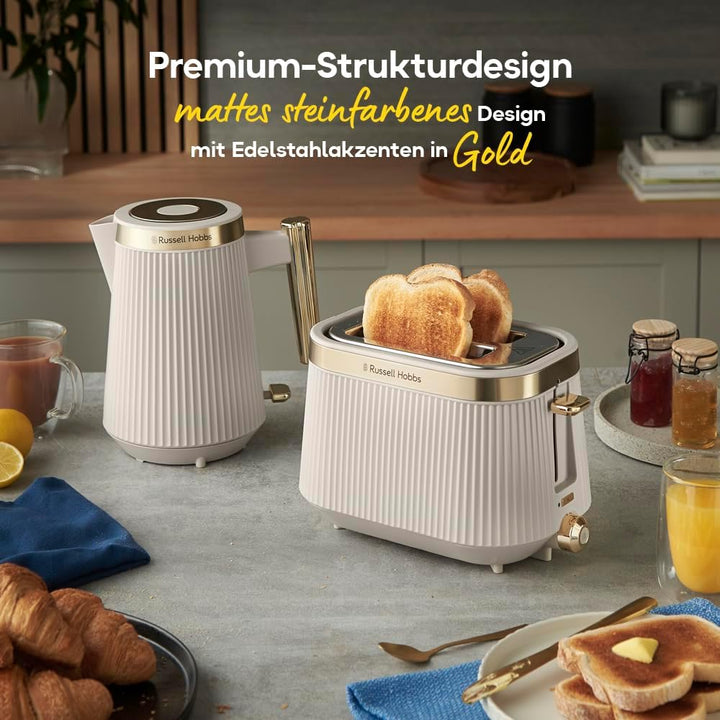 Russell Hobbs Toaster [für 2 Scheiben] Brontë Stone (6 Bräunungsstufen, Mattes Finish, Goldakzente,