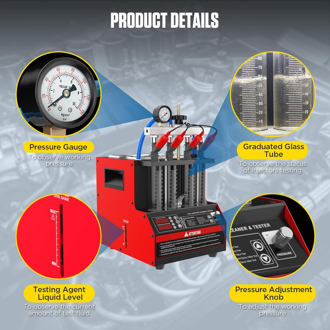 Einspritzdüsen Tester, CT160 beheizter Einspritzdüsenreiniger-Tester,4-Zylinder-Einspritzdüsenreinig