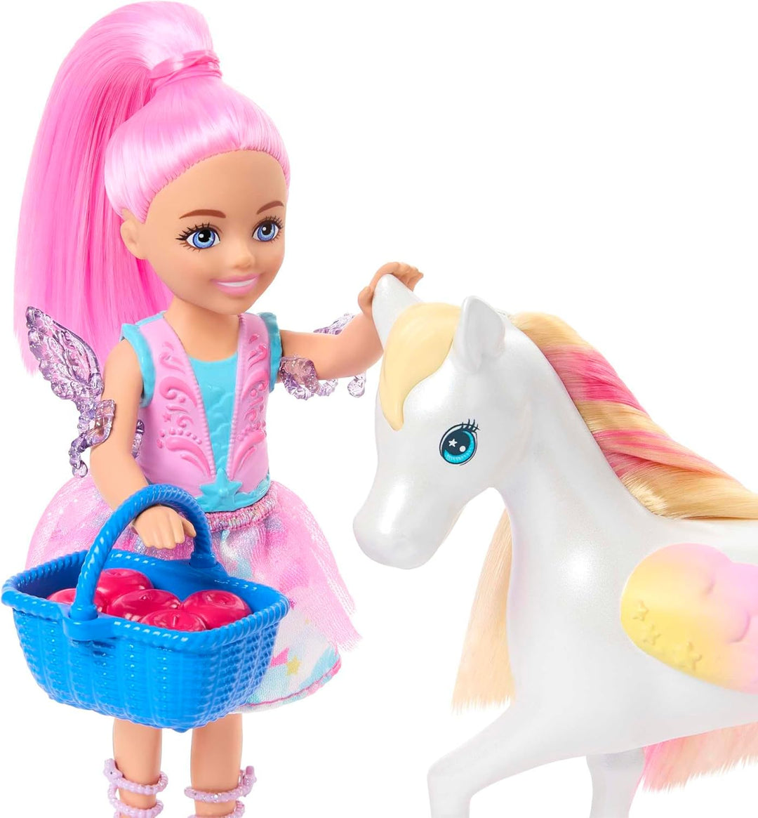 Barbie Chelsea-Puppe und Baby-Pegasus Spielset, geflügeltes Spielzeugpferd, Barbie A Touch of Magic