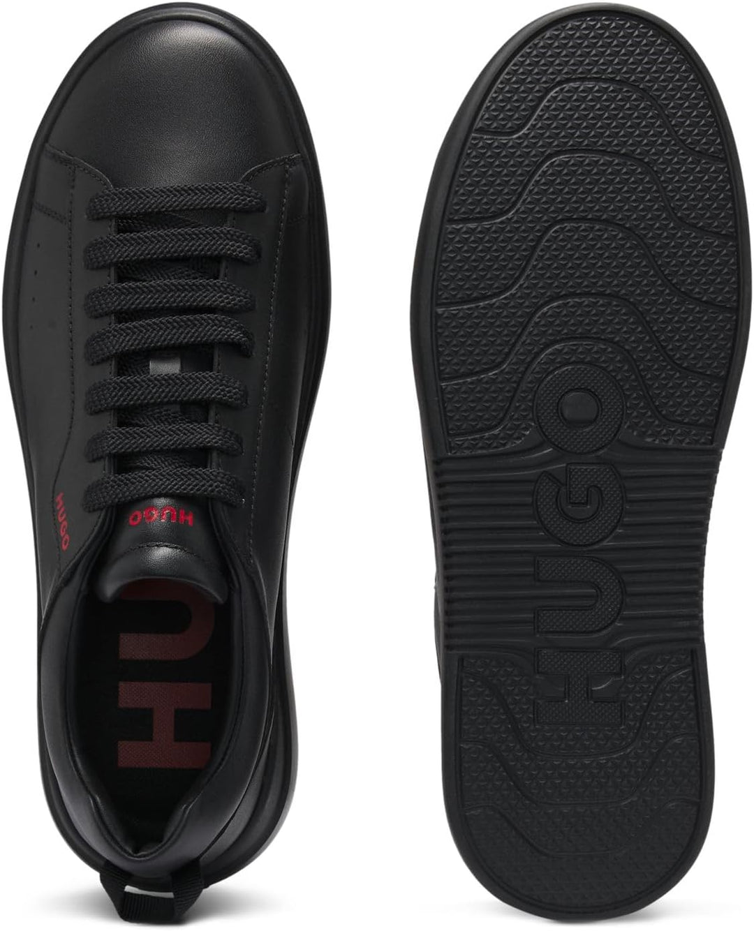 HUGO Herren Blake Tenn Sneakers aus Glattleder mit kontrastfarbenem Branding Grösse 39 EU Schwarz, 3