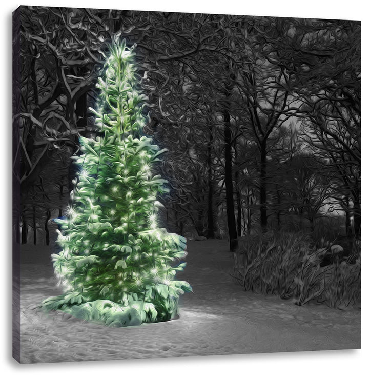 Pixxprint Weihnachtsbaum im Winter als Leinwandbild/Grösse: 70x70 cm/Wandbild/Kunstdruck/fertig besp