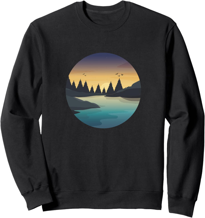 Sonnenaufgang See Landschaft Sonnenuntergang Natur Wald Bäume Sweatshirt