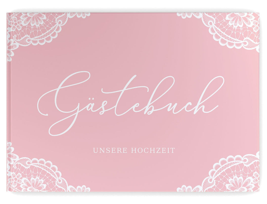 DeinWeddingshop Gästebuch Hochzeit ohne Fragen Vintage Romantic Spitze - Hochzeitsgästebuch, Hardcov