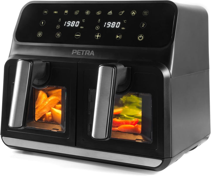 Petra PT5196GWVDE 7,6-l-Doppel-Heissluftfritteuse - Fritteuse ohne Öl, Ölfreier Kocher, Doppelschubl