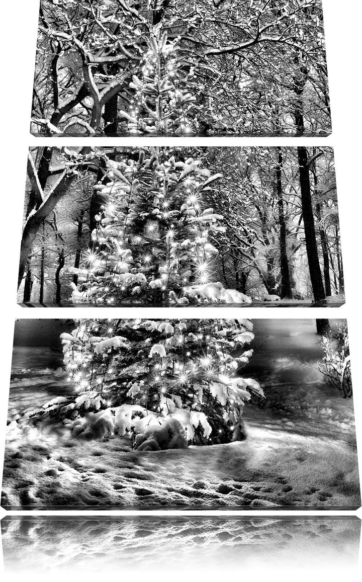 Pixxprint Monocrome, Leuchtender Weihnachtsbaum 3-Teiler Leinwandbild 120x80 Bild auf Leinwand