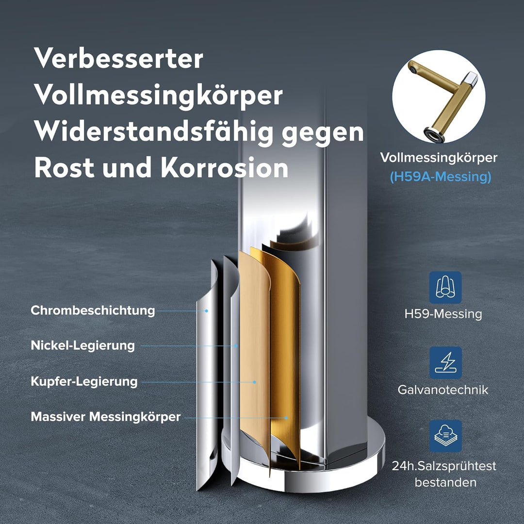 doporro Wasserhahn Bad, Waschtischarmatur mit Auslaufhöhe 131 mm, Vollmessing-Körper, Mischbatterie