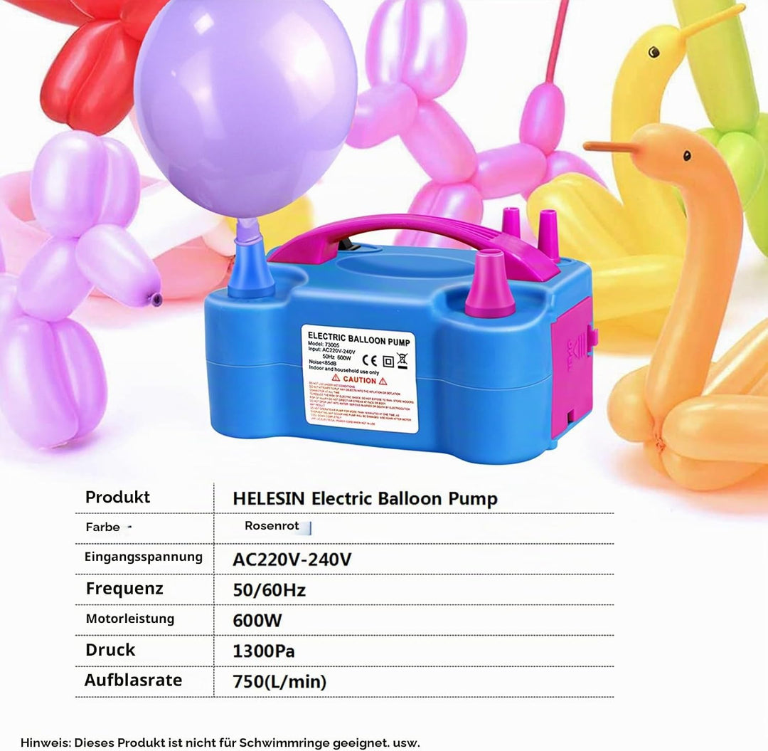Luftballonpumpe Elektrisch, 600W Ballonpumpe Elektrisch, 2 Inflationsmodi Luftballon Pumpe Elektro,