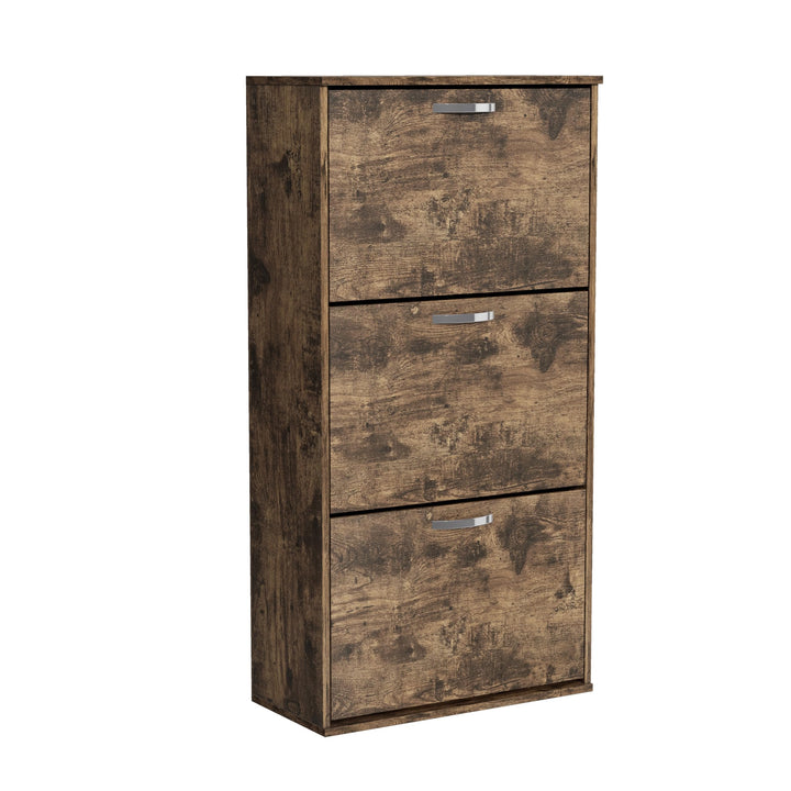 Garvis Schuhschrank 3 Klappen (Einzelreihe) – EXTREM SCHMAL (22 cm Tiefe) – 60x105 cm – MDF Rustikal