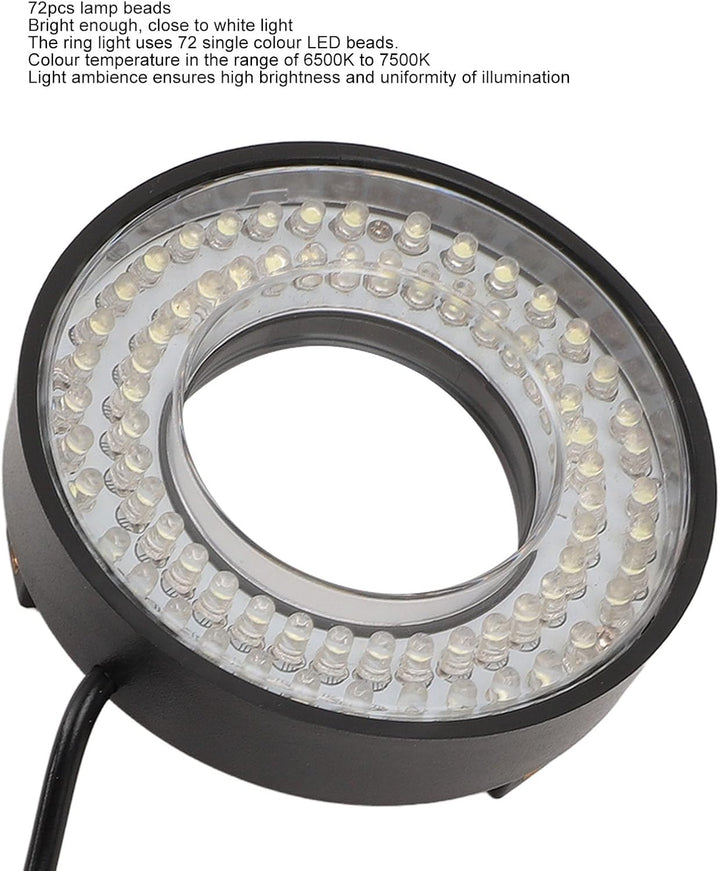 Mikroskop LED Ringlicht, 72 LEDs, 6500 K–7500 K, Verstellbare Beleuchtung, USB 5 V, Mikroskop Licht