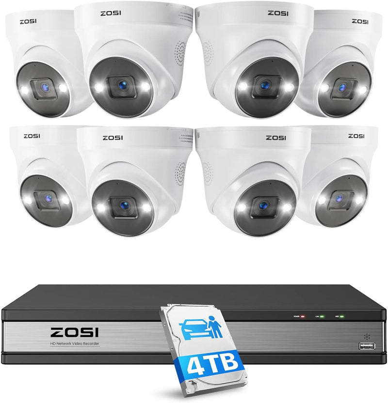 ZOSI 5MP Überwachungskamera Set, Videoüberwachung mit 8X 5MP PoE IP Kamera und 16CH 4TB HDD NVR, Per