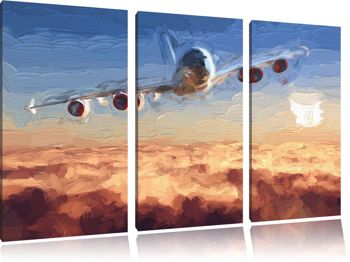 Pixxprint Flugzeug 3Teiler 120x80 cm Leinwandbild Wandbild Kunstdruck