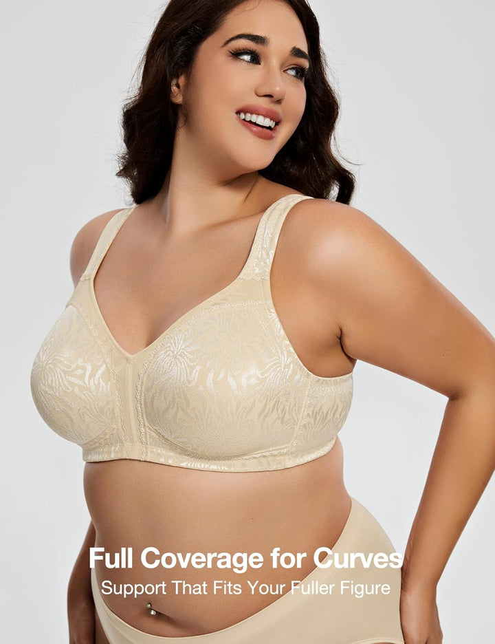 Deyllo Damen Vollschalen Minimizer BH Nicht Bügel Grosse Grössen BH Klassischer Beige 80B, Beige 80B