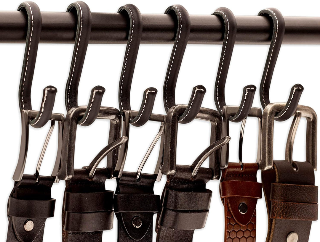 Brute Strength - S-Haken mit Vollnarbenleder umwickelt - 4 Stück - Schwarz - 10 cm Edelstahl-Metallb