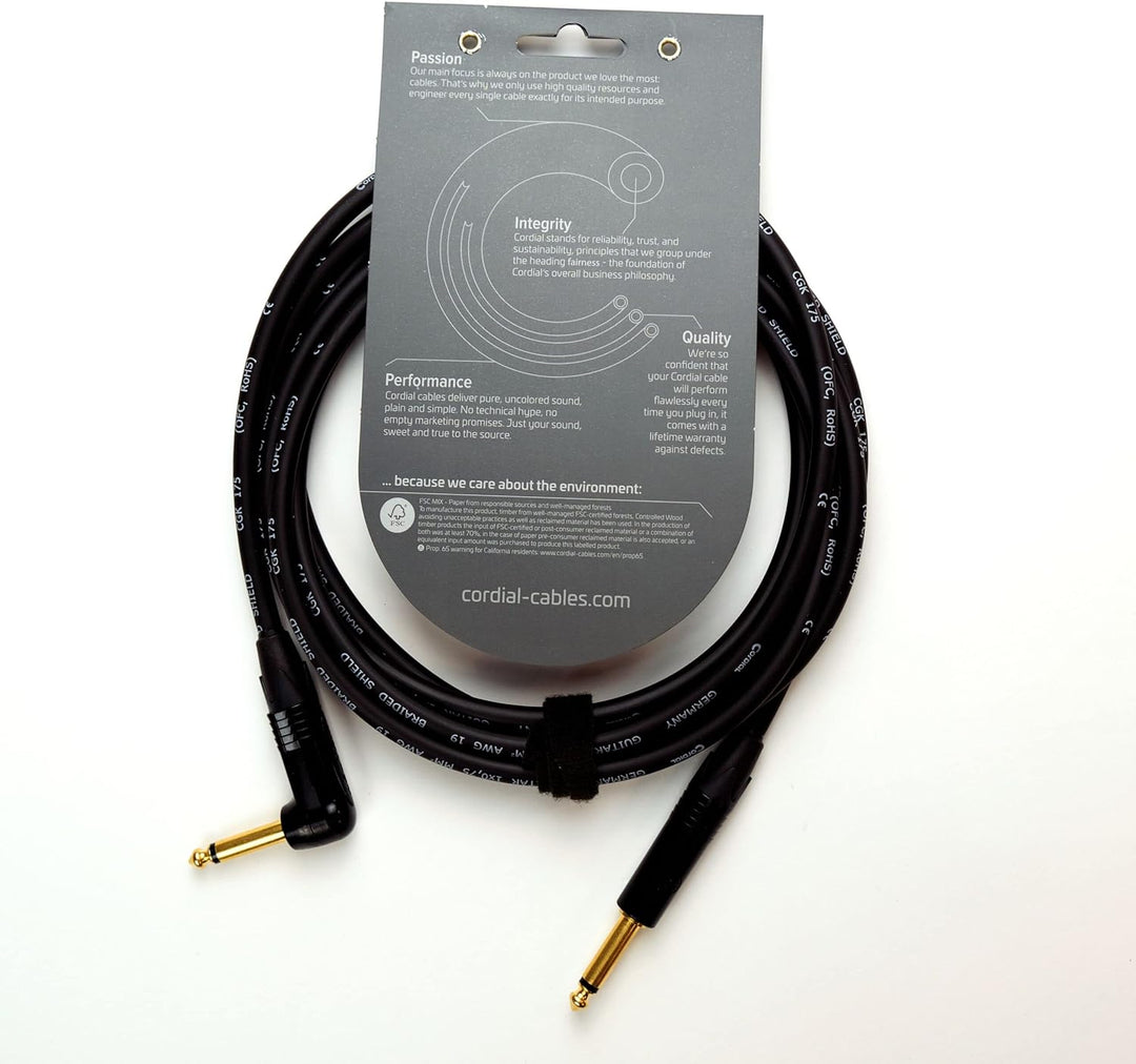 CORDIAL Kabel Gitarre jack recht/abgewinkelt silent 3 m Kabel INSTRUMENT Peak Silent