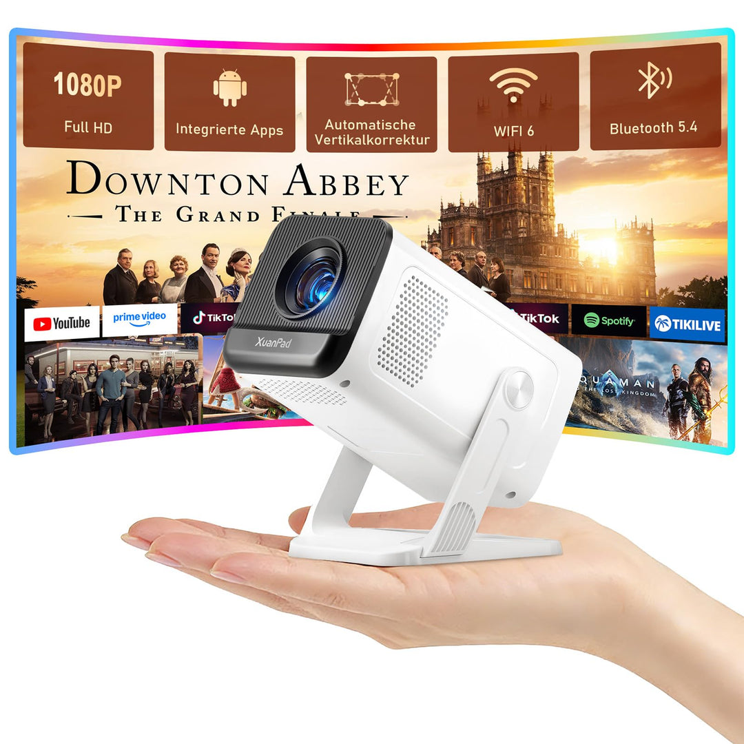 [Mini Beamer & Offizielle Lizenzierte App] XuanPad White Smart Beamer 4K Unterstützung 25000 Lumen m