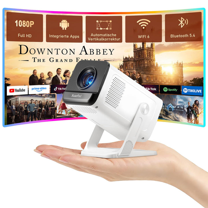 [Mini Beamer & Offizielle Lizenzierte App] XuanPad White Smart Beamer 4K Unterstützung 25000 Lumen m