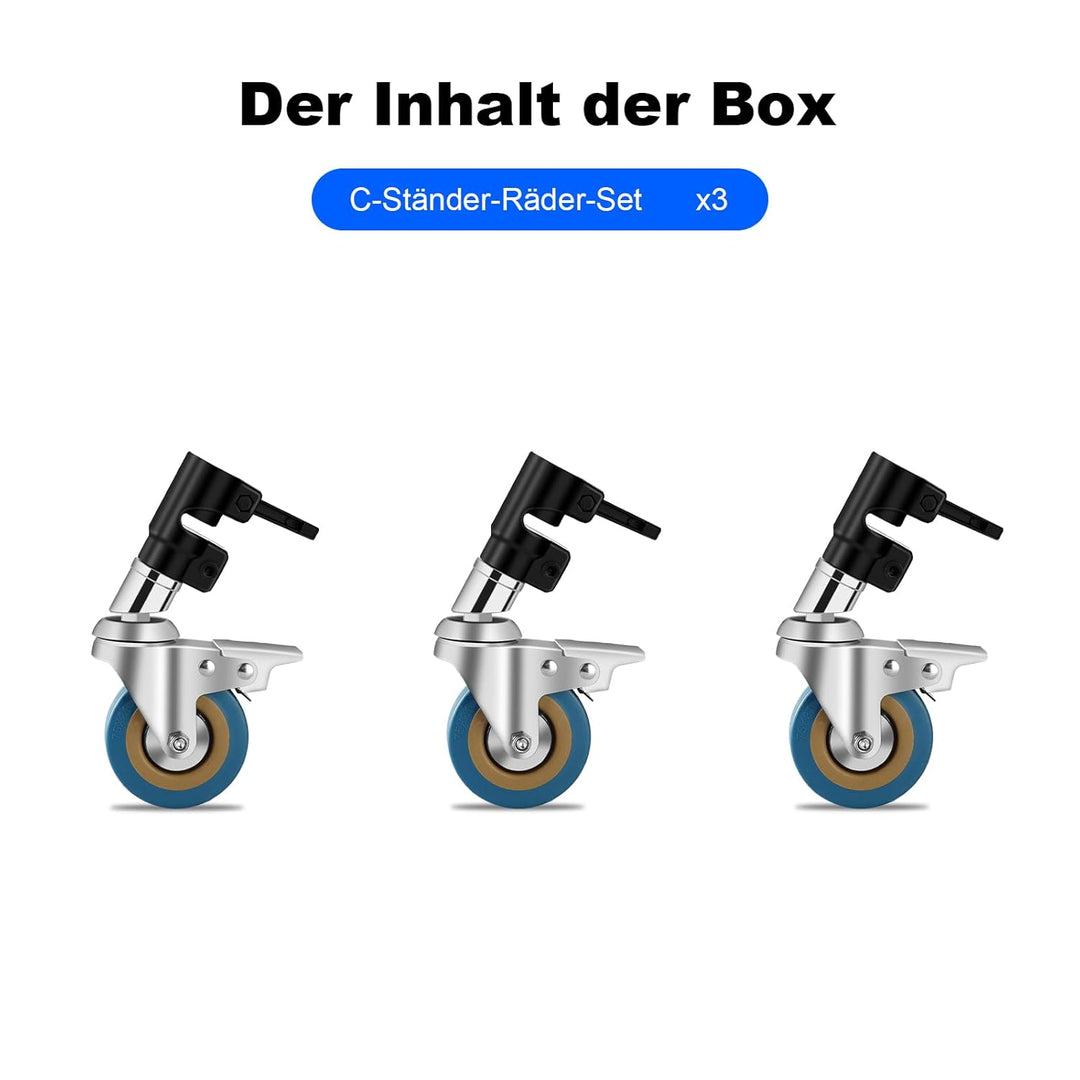 Soonpho 3 Stück Professionelle Lenkrollen Räder für C Stand Stativ, C Ständer Stativrollen, Haltbare