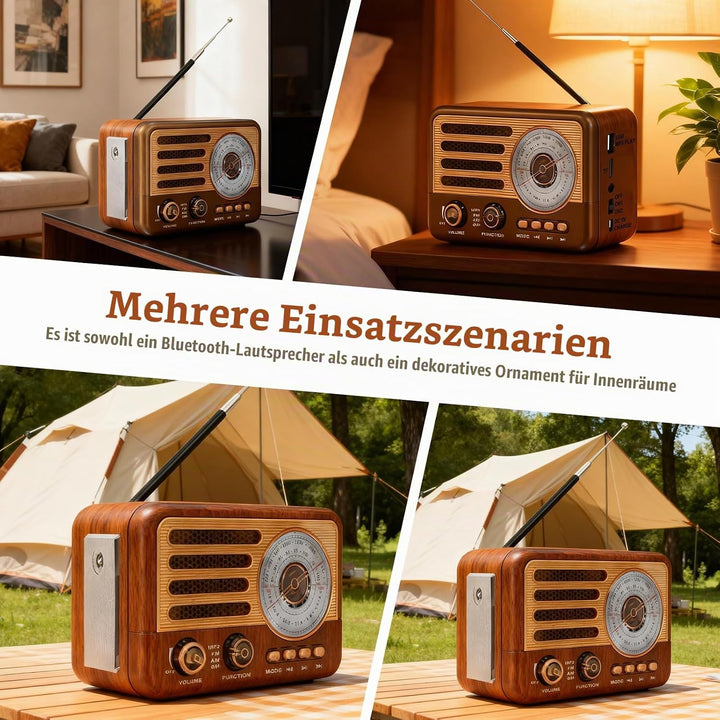 Retro Radio mit Bluetooth, Vintage Transistorradio, Nostalgie Radio Klein, AM/FM/SW, Unterstützt USB