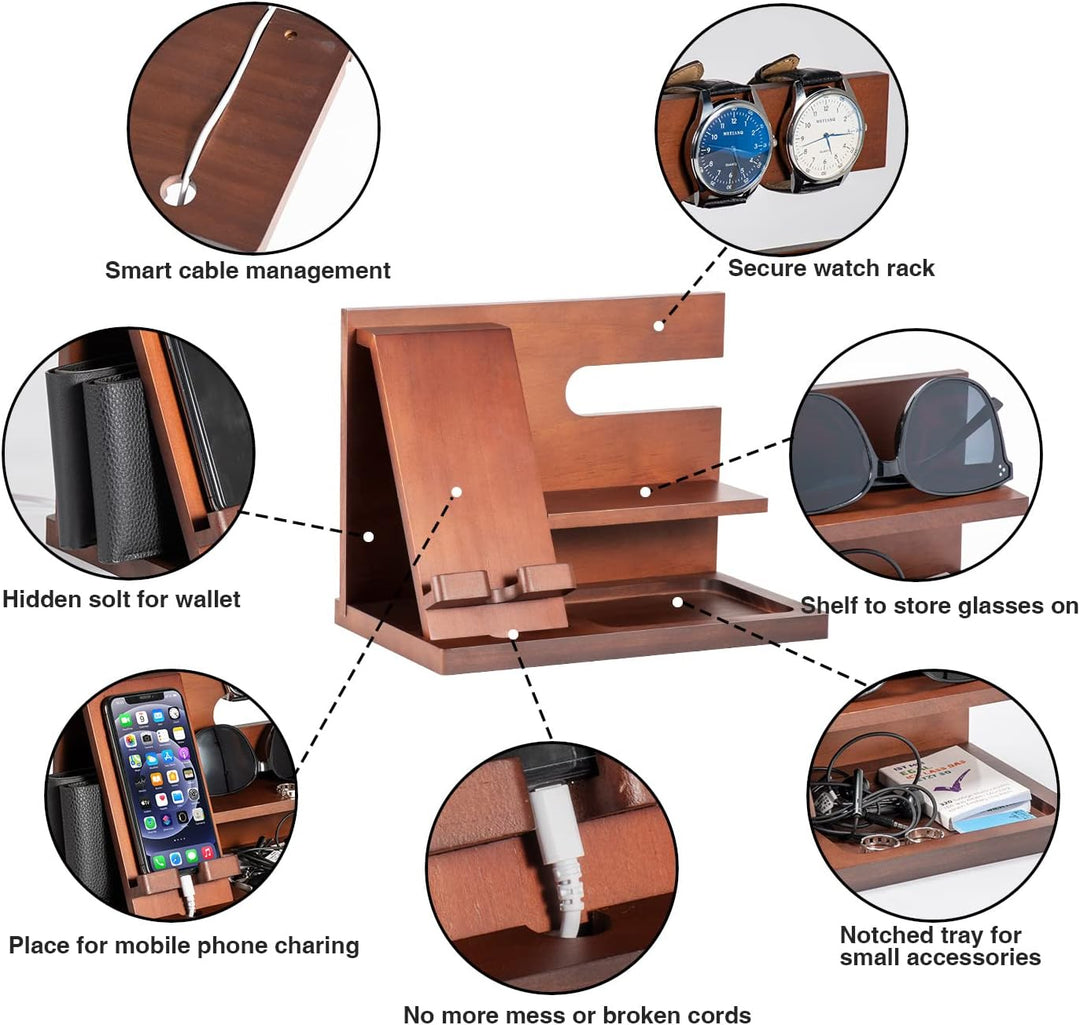 Geschenke für Männer Holz Telefon Dockingstation Männer Nachttisch Organizer Weihnachten Männer Gesc