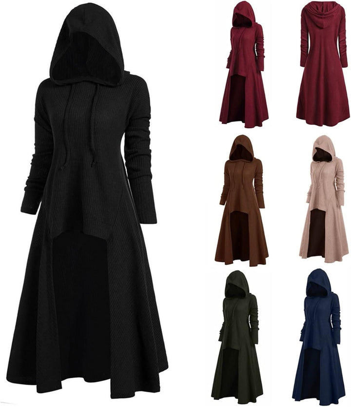 Lange Umhang mit Kapuze DamenVintage Einfarbig Poncho RobeHalloween KostümLeichte TrenchcoatWinddich