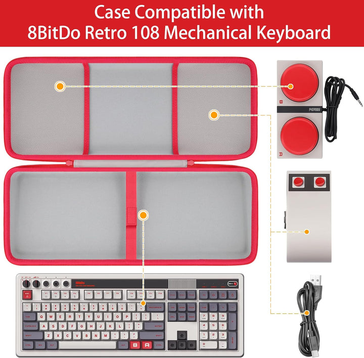 co2CREA Hart Tragbare Schutzhülle Etui Tasche für 8Bitdo Retro108 Mechanical Keyboard,Hot Swappable