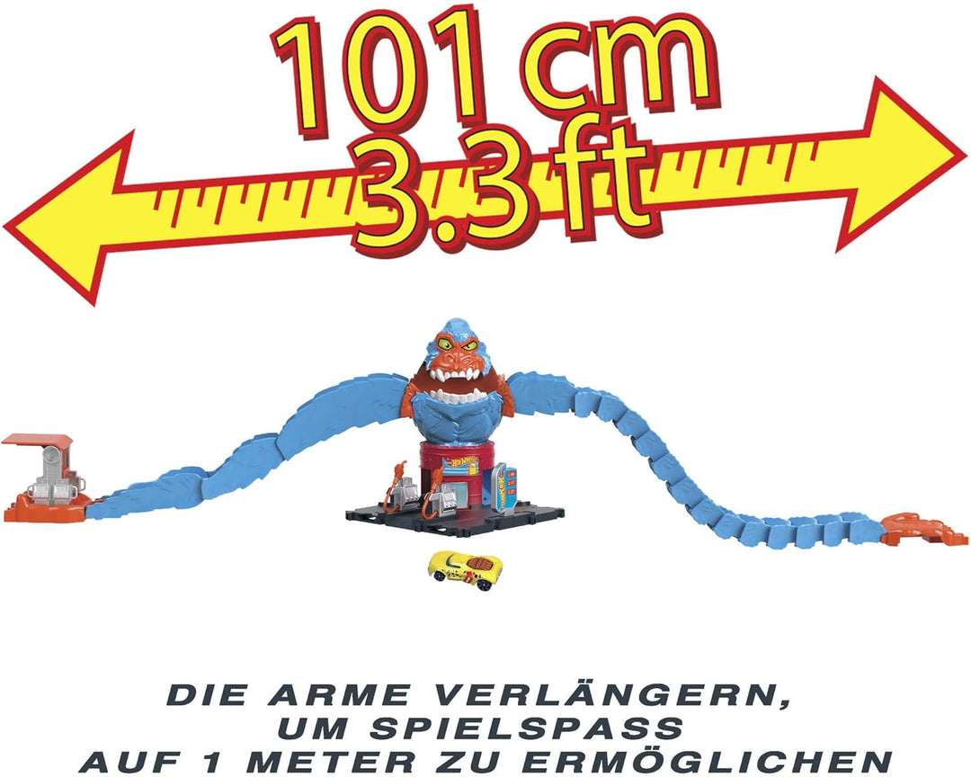 Hot Wheels HDR30 - Gorilla-Angriff mit 1 Auto, mit anderen Sets verbindbar, Set mit Tankstelle, Auto