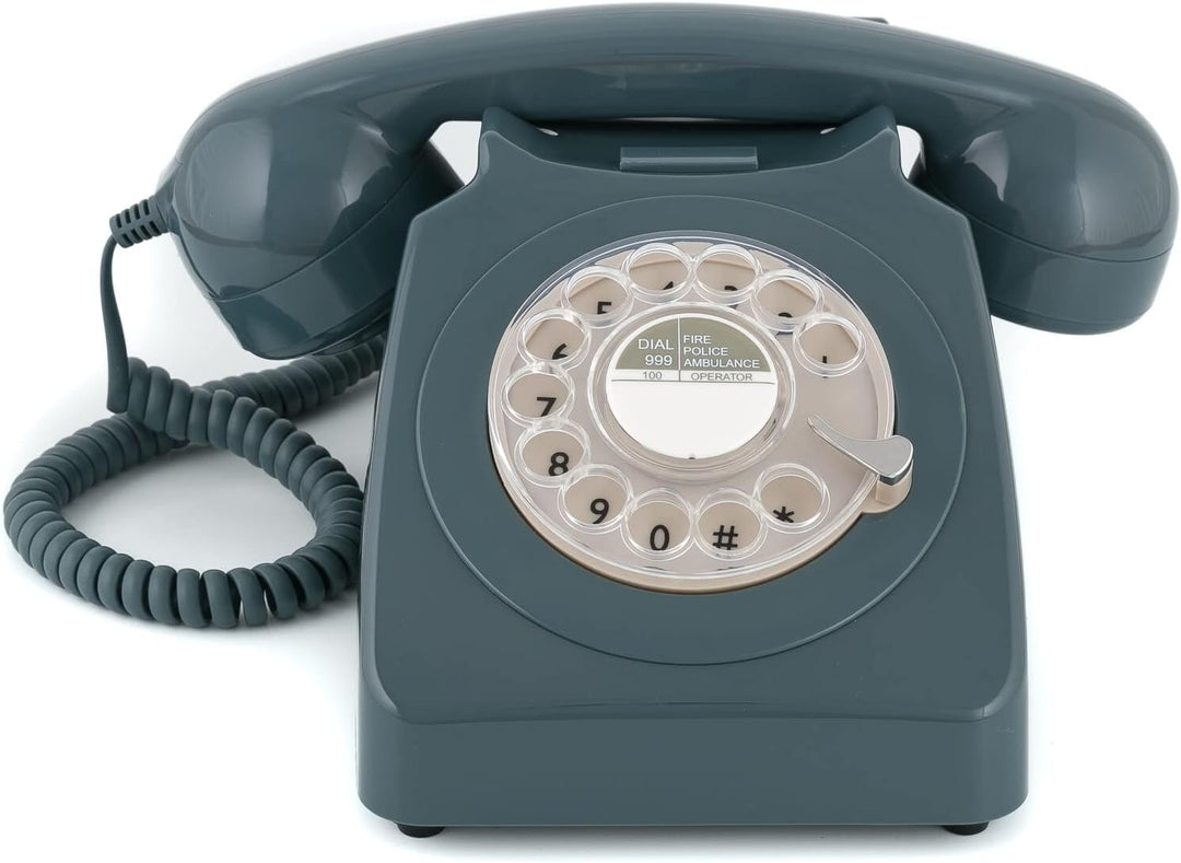 GPO 746ROTARYGRY Retro Telefon mit Wählscheibe im 70er Jahre Design Grau, Grau
