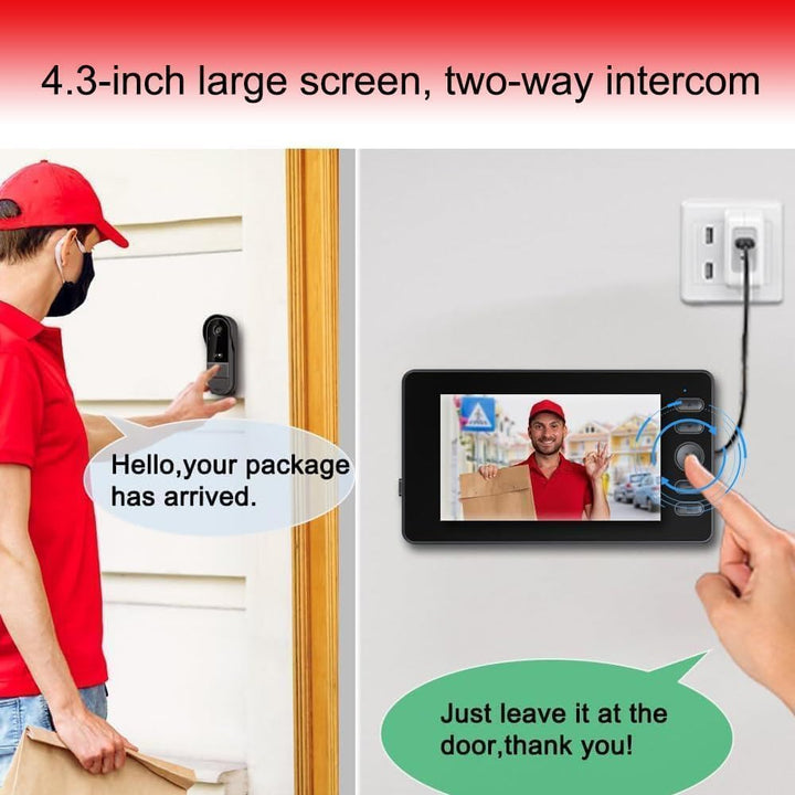 Winnes 1080P Video Türklingel mit Kamera Drahtlose Video Türklingel mit 4,3" Display,170° Weitwinkel